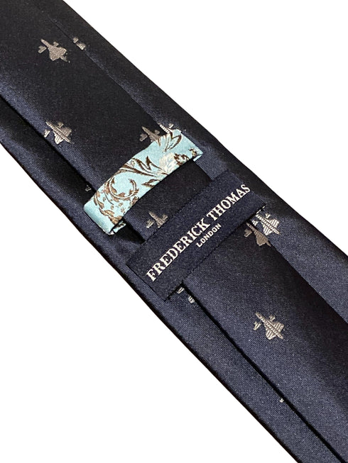 navy tie with Concorde airplane aeroplane embroidered design